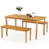 3 Pieces Patio Dining Set with Acacia Wood Outdoor Table and Benches