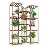 11 Tier Corner Plant Stand, Tall Eucalyptus Wood Plant Rack with Hanging Space, Multi-Level Flower Pot Shelf for Indoor Outdoor Balcony, Patio