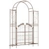 7' Metal Garden Arbor, Garden Arch with Gate, Fleur De Lis Motif, Latching Doors, Planter Shelves for Climbing Vines, Ceremony, Weddings, Party