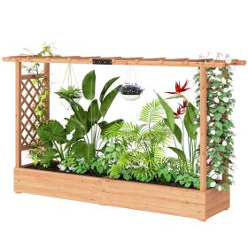 Wooden Planter Box with Trellis, Hanging Roof and Drainage Holes for Climbing Plants, Vegetables, Herbs and Flowers