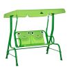Porch Swing for Kids with Adjustable Canopy to Block Sun at Angles, Kids Swing Chair with Seatbelts, Frog Pattern, Gift for Kids Ages 3-6, Green