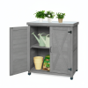 Potting Bench with Storage Cabinet and Metal Table Top for Outdoor Patio,Outdoor Work Station Table