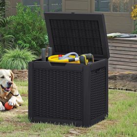 35 Gallon Resin Outdoor Deck Box, Lockable Waterproof UV Resistant Storage Container for Patio Cushions Garden Tools, Black