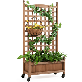 50" H Raised Garden Bed with Trellis Planter Box Dark Brown