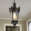 18"(H) Antique Crown Outdoor Hanging Lantern, Waterproof Vintage Pendant Light with Ornate Metal Design and Clear Glass for Patio, Garden, Porch