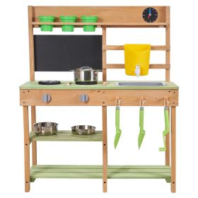 Mud Kitchen, Outdoor Mud Kitchen for Kids, Wood Outdoor Play Kitchens with Stoves, Tank, Sink, Planting Shovels, Spatulas, Box