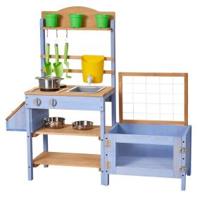 Mud Kitchen, Outdoor Mud Kitchen for Kids, Wood Outdoor Play Kitchens with Planting Box, Critter Catcher Container, Tank, Sink