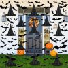12pcs Halloween Black Witch Hat with 157 FT Nylon Cord &120pcs Bat Sticker for Indoor Outdoor Home Yard Porch Ceiling Halloween Party Decorations
