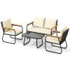 4 Pieces Patio Furniture Set with Tempered Glass Coffee Table