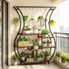 Vase-Shaped 6-Tier Plant Stand Display Rack with 10 Hanging Hooks for Home Garden Decoration