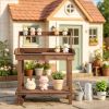 36'' Wooden Potting Bench Work Table Brown with Sink Drawer Large Storage Spaces And 2 Removable Wheels for Garden Tools