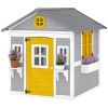 Wooden Playhouse for Kids Outdoor with Doors, Windows, Planter Pots and Boxes for Toddlers 3-8 Years, Gray