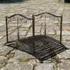 4' Metal Arch Garden Bridge with Safety Side Rails Black Bronze Decorative Scrollwork Easy Assembly Backyard Feature