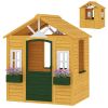 Outdoor Playhouse, Wooden Kids Playhouse with Door, 3 Windows, 2 Flower Boxes for Garden, Indoor Playroom, Ages 3â€'8