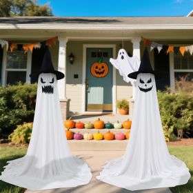 2 Pack Halloween Ghost Decorations Outdoor, Light Up Spooky Ghost with Witch Hat