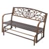 Outdoor Bench, 50 inch, Carbon Steel Metal Frame with Cast Iron Backrest and Round Edge Armrests, Weatherproof Outside Glider Bench for Patio, Garden