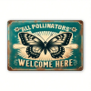 CIFbuy 1pc Vintage Garden Sign "All Pollinators Are Welcome Here", Retro Iron Metal Tin Sign, Rustic Farmhouse Indoor Outdoor Yard Deco TikTok, TikTok