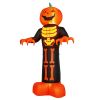 12ft Inflatable Halloween Decor with Skeleton Ribs, Pumpkin & Grim Reaper, 3 LED Lights + 115 Count String Lights, Black & Orange