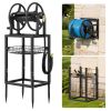 Freestanding Garden Hose Reel, Holds 125 Feet of 5/8-inch Hose, Wall Mount or Ground Mount, Detachable Holder Stand with Storage Rack