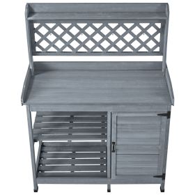 Potting Bench Table, Outdoor Gardening Wooden Workstation with Storage Cabinet, Storage Shelves, 43 x 18 in Wood Tabletop