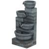 30" Tall Outdoor Waterfall Fountain with LED Lights, 4-Tier Resin Cascading Water Bowls with Pump, Gray