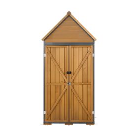 Outdoor Storage Shed, 44.09" x 66.93" Wood & Metal Garden Tool Shed with Lockable Doors & Sloped Roof