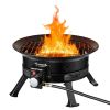 Propane Fire Pit 19-Inch, 53,000 BTU Portable Gas Fire Pit, with Grill Grate & Lava Rocks, Adjustable Flame, Folding Legs