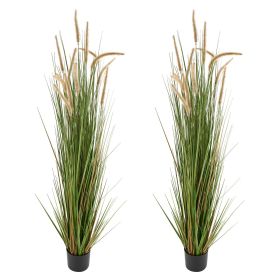 Artificial Grass Plant, 2 Pack 59 inch Horsetail Reed Grass in Pot
