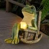 Frog Garden Statue Gifts Hose Decorations Fairy Garden Accessories Outdoor Lights Solar Garden Frog Decor Art Housewarming Gift for Patio,Yard