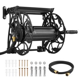 Wall Mounted Garden Hose Reel, Holds 135 Feet of 5/8-inch Hose, Outdoor Heavy-Duty Waterhose Holder Winder, with Widened Top Tray