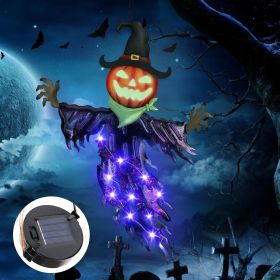 ILLUMINEW Solar Halloween Metal Hanging Decorations Outdoor, Solar Powered Lighted Metal Pumpkin with Glowing Eyes for Halloween Outdoor Tree, Wall