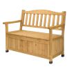 Outdoor Wooden Storage Bench, Large Deck Box with Seating & Armrest, Patio Organizer Loveseat for Garden Porch Deck Backyard Poolside