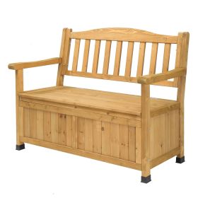 Outdoor Wooden Storage Bench, Large Deck Box with Seating & Armrest, Patio Organizer Loveseat for Garden Porch Deck Backyard Poolside