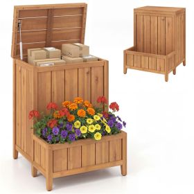 28" Package Delivery Box with Gas Strut Lid, Elevated Storage Bench with Planter Box