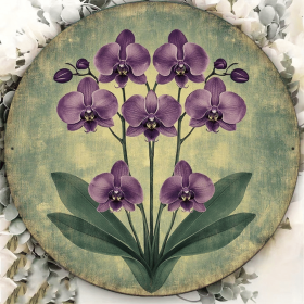 CIFbuy 1pc 8x8in 2D Flat Round Sign Vintage, "" Purple Orchid, Plaque Phalaenopsis Flower Decor For Living Room BedroomTikTok