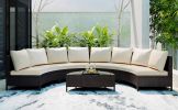 TOPMAX 5 Pieces All-Weather Brown PE Rattan Wicker Sofa Set Outdoor Patio Sectional Furniture Set Half-Moon Sofa Set with Tempered Glass Table, Beige