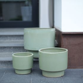 Handmade Solid Glaze Ceramic Planter Set of 3, 15/12/9 Inch Diameter, for Succulents & Flowers Outdoor Garden & Indoor Staircase Use