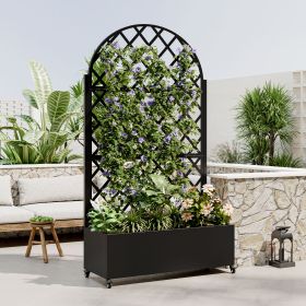 Round Metal Planter Box with Trellis, 73"x35"x16 Metal Raised Garden Bed with Trellis