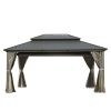 10' X 14' Hardtop Gazebo, Aluminum Metal Gazebo with Galvanized Steel Double Roof Canopy, Curtain and Netting, Permanent Gazebo Pavilion for Patio