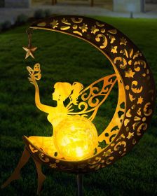 Solar Garden Statues Outdoor Decor Fairy Moon Figurine Light Stake