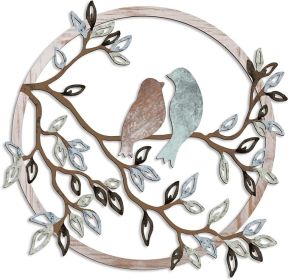 Metal Wall Art Bird on Tree Branch Silhouette Bird Art Decor for Living Room Garden Bedroom Office Home Wall Housewarming Party Decor(Fresh Color)