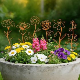 Rusty Metal Flowers for Outside, 6 PCS Decorative Garden Stakes, Metal Yard Art Outdoor Flower Bed Decor, Garden Stakes Decorative for Lawn, Pots