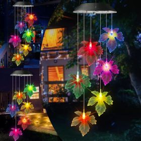 Solar Wind Chimes, Color Changing Maple Leaf Wind Chime, LED Mobile Wind Chimes, Waterproof Outdoor Wind Chime Lights for Garden, Patio, Party, Window