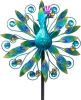 58 Inch Peacock Wind Spinner-Double Wind Sculpture Metal Windmill for Garden Patio Yard Decor