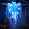 Halloween Hanging Light up Ghost with Spooky Blue LED Light, 47' White Ghosts Halloween Hanging Decoration