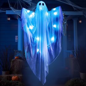 Halloween Hanging Light up Ghost with Spooky Blue LED Light, 47' White Ghosts Halloween Hanging Decoration