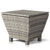 Outdoor PE Wicker Side Table with Storage, Small Patio Storage Bin Container for Hose Cushion Towel, Grey