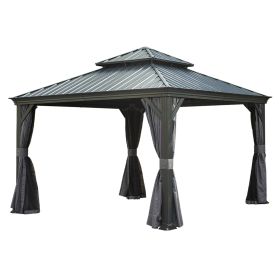 13x13FT Outdoor Gazebo, Hardtop Gazebo with Galvanized Steel Double Roof, Metal Gazebos with Drainage System Patio Pergola for Patio Deck Backyard
