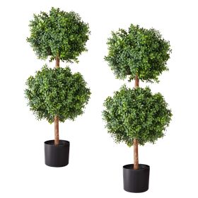 Artificial Topiary Boxwood Double Ball, 2 Set 36 inch Faux Boxwood Plant Balls, Fake Silk Tree Look Real