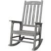 Wooden Oversized Porch Rocker Chair With Wide Seat and Tall Backrest,High Back Smooth Rocking Chairs for Outdoor & Indoor,Light Grey Color